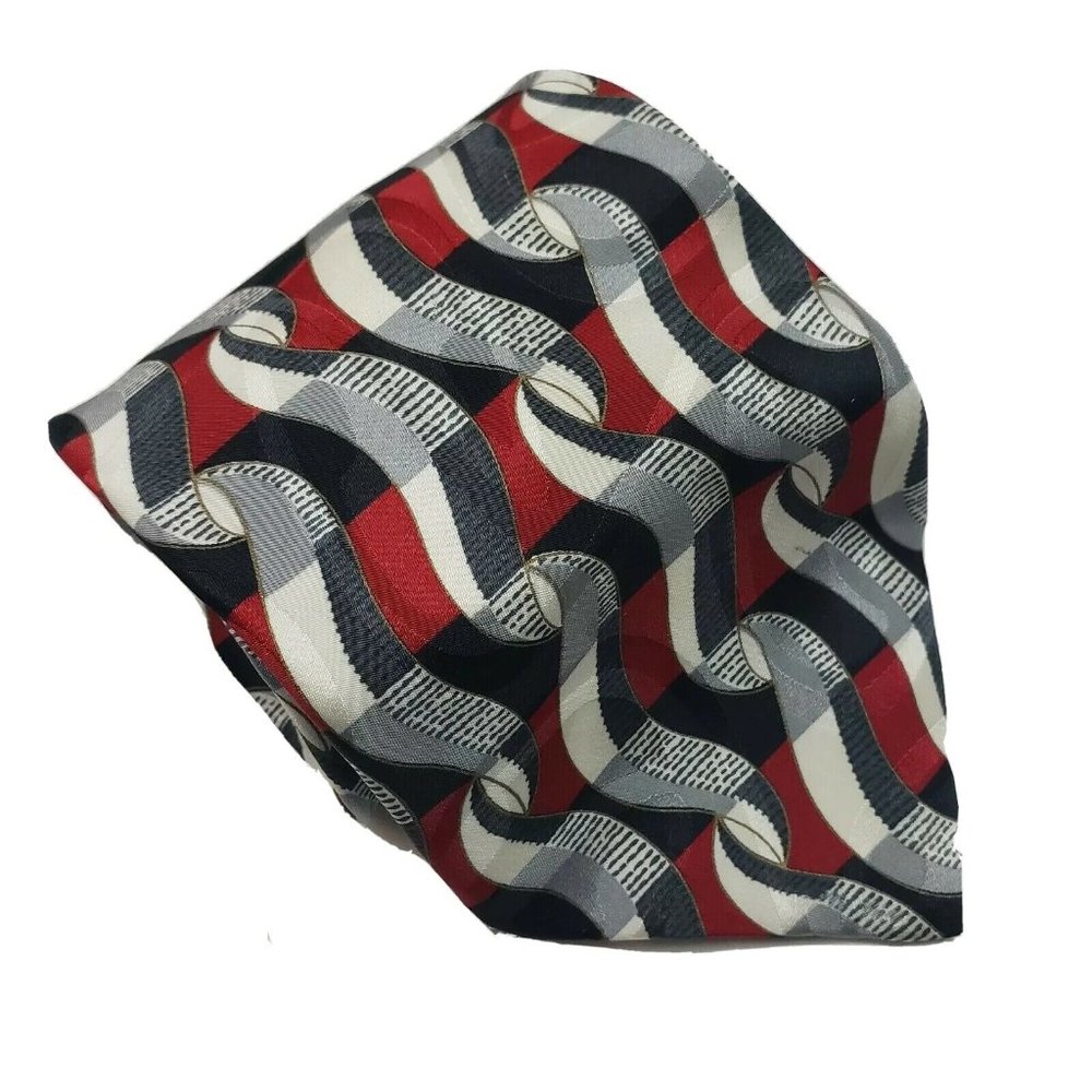 Biella Men Necktie Red Black Silver 58"L 3.75"W